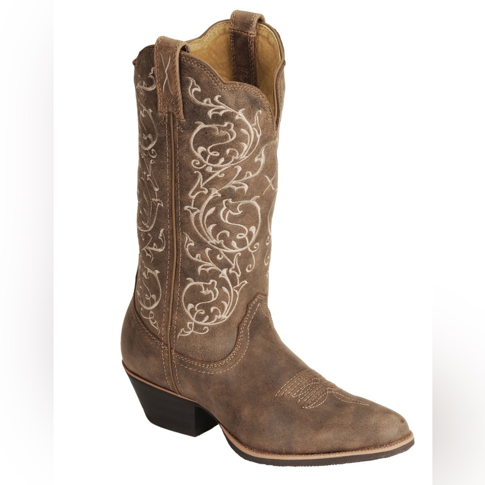 Twisted X Brown Western Heeled Cowboy Boots with Cream Embroidery